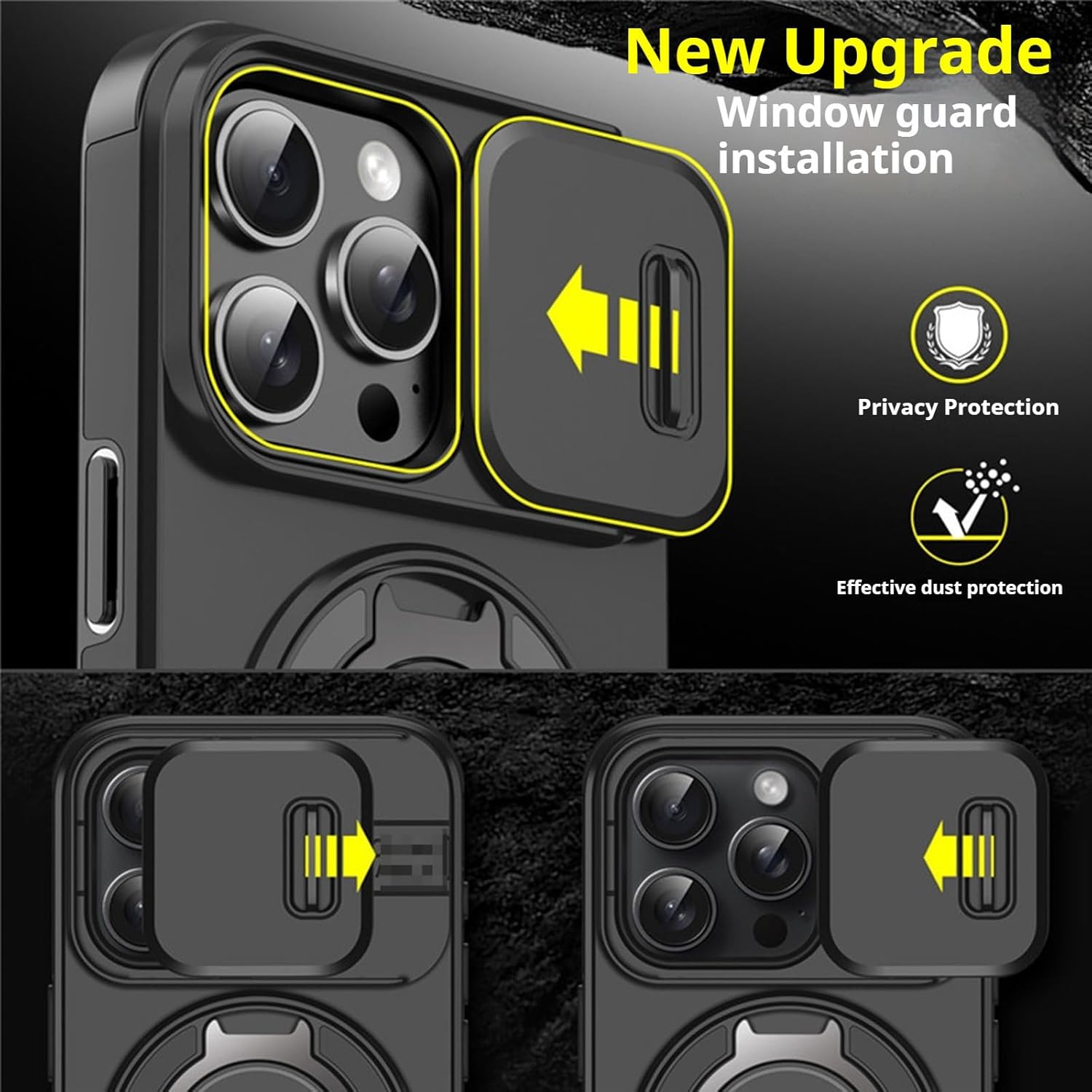 Military-Grade Protective Case with Sliding Camera Cover & Rotatable Kickstand
