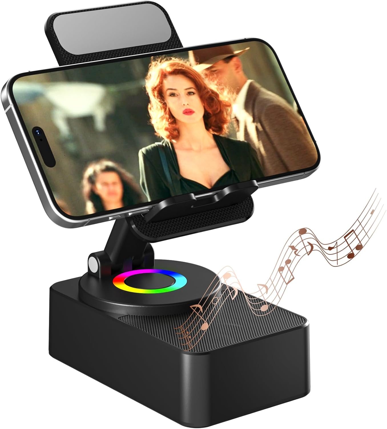 4-in-1 Bluetooth Speaker Phone Stand with LED Lights, Foldable & 360° Rotatable