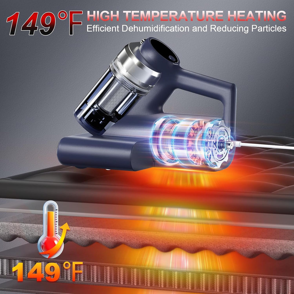 Mattress Vacuum Cleaner with UV-C Light, 16kPa Suction & 33000 RPM Tapping, HEPA Filter