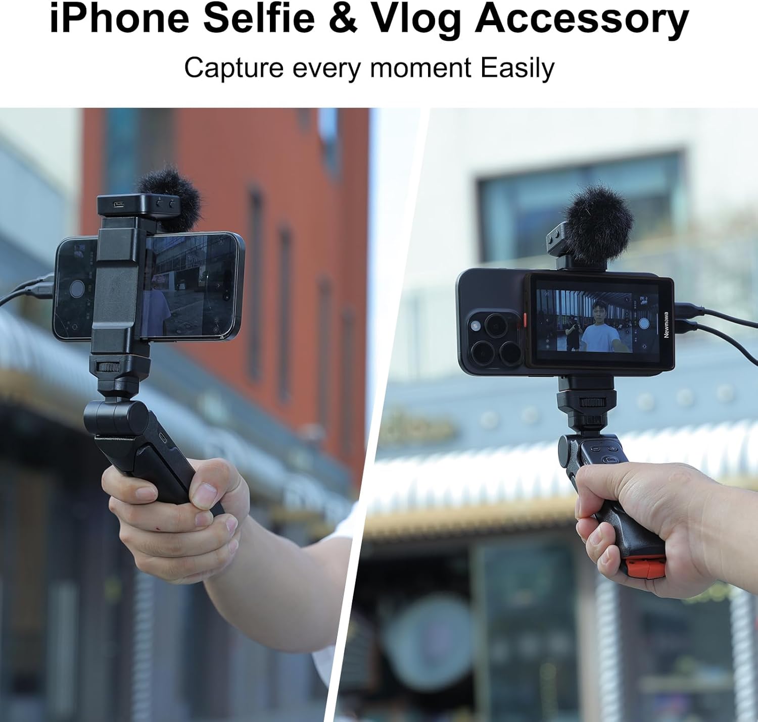 Black Magnetic Phone Vlog Selfie Monitor Screen, 1080P Wireless Recording, Rear Camera Selfie for Live Stream TikTok