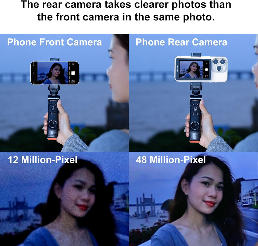 Black Magnetic Phone Vlog Selfie Monitor Screen, 1080P Wireless Recording, Rear Camera Selfie for Live Stream TikTok