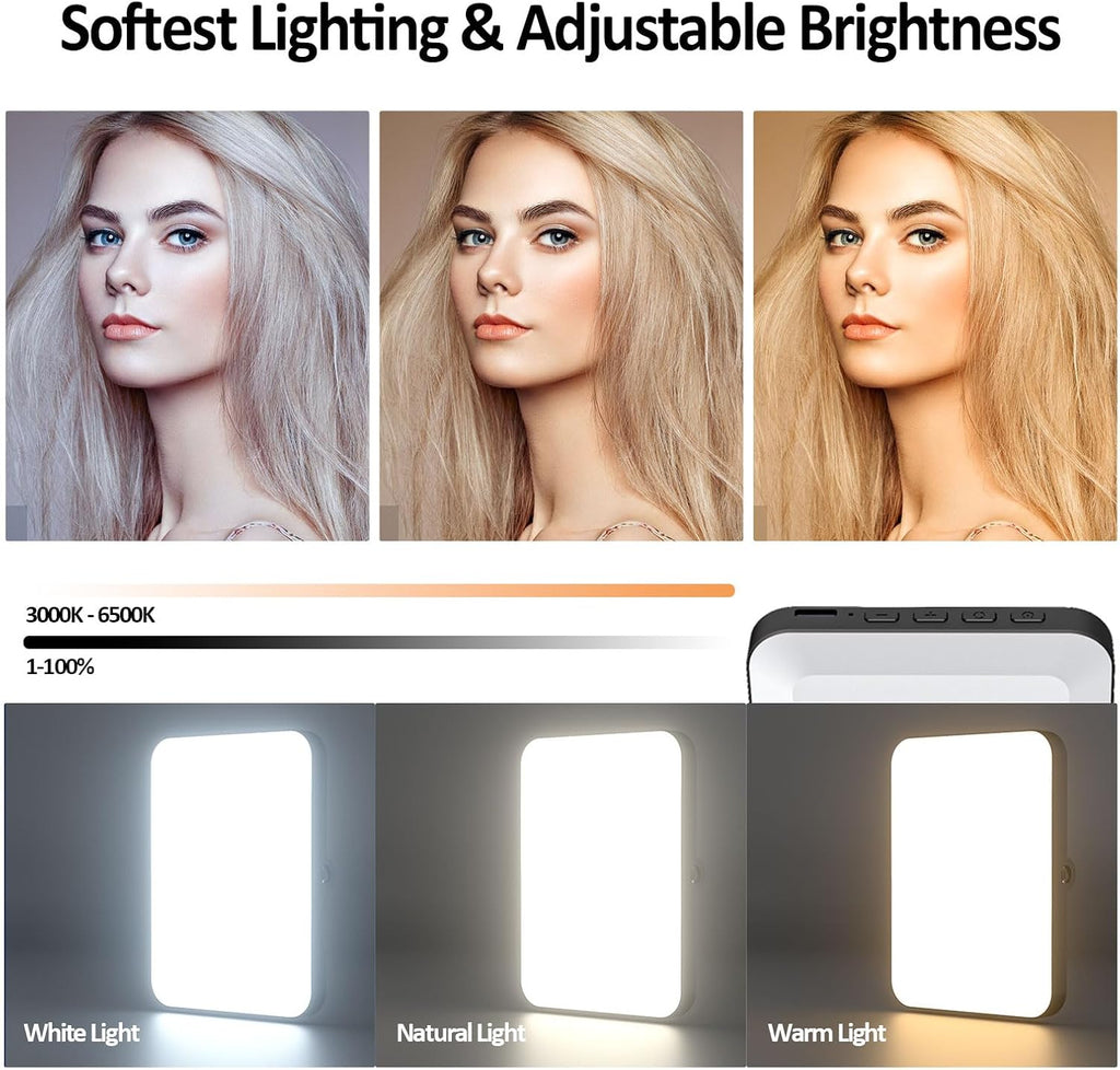 Rechargeable Clip-On Selfie Light with 3 Modes, 10 Brightness Levels, 2000mAh Battery