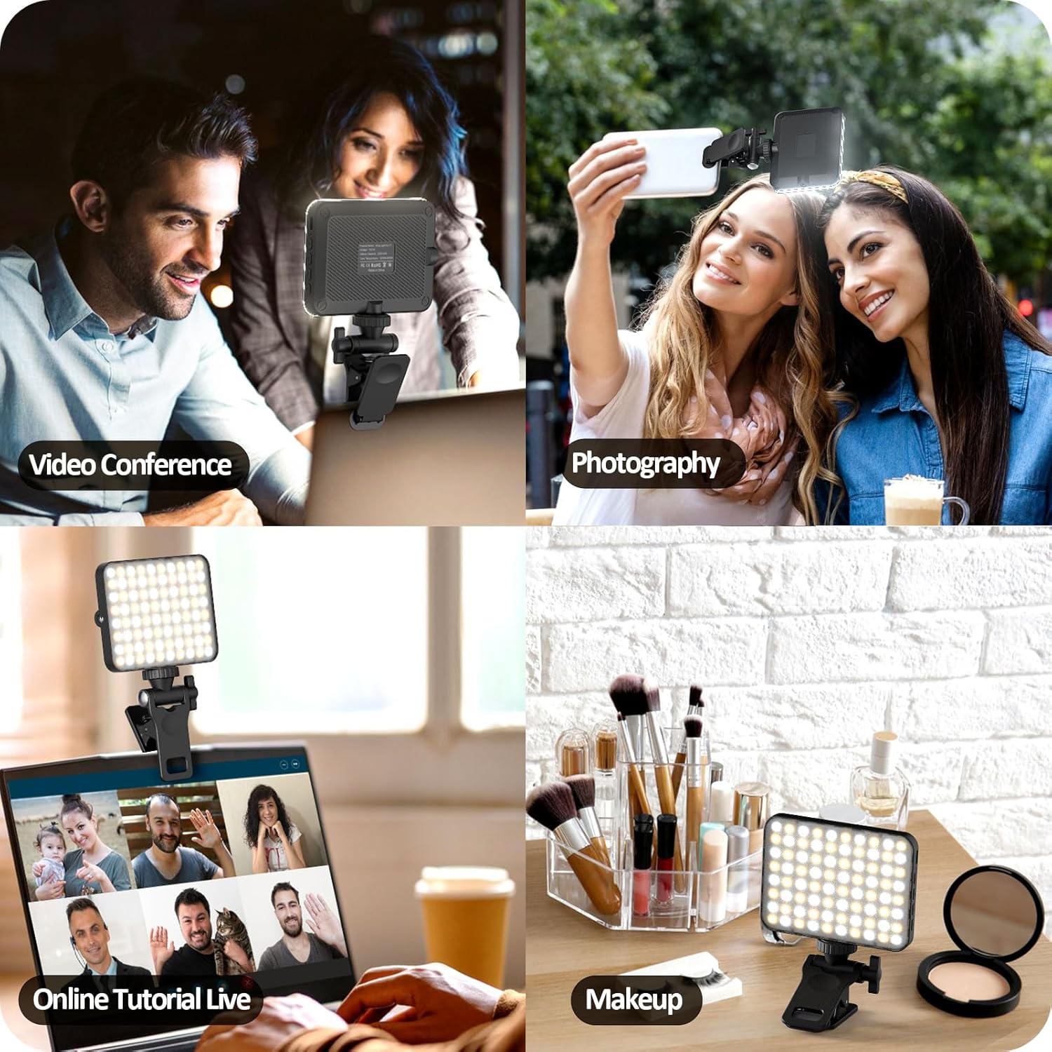 Rechargeable Clip-On Selfie Light with 3 Modes, 10 Brightness Levels, 2000mAh Battery