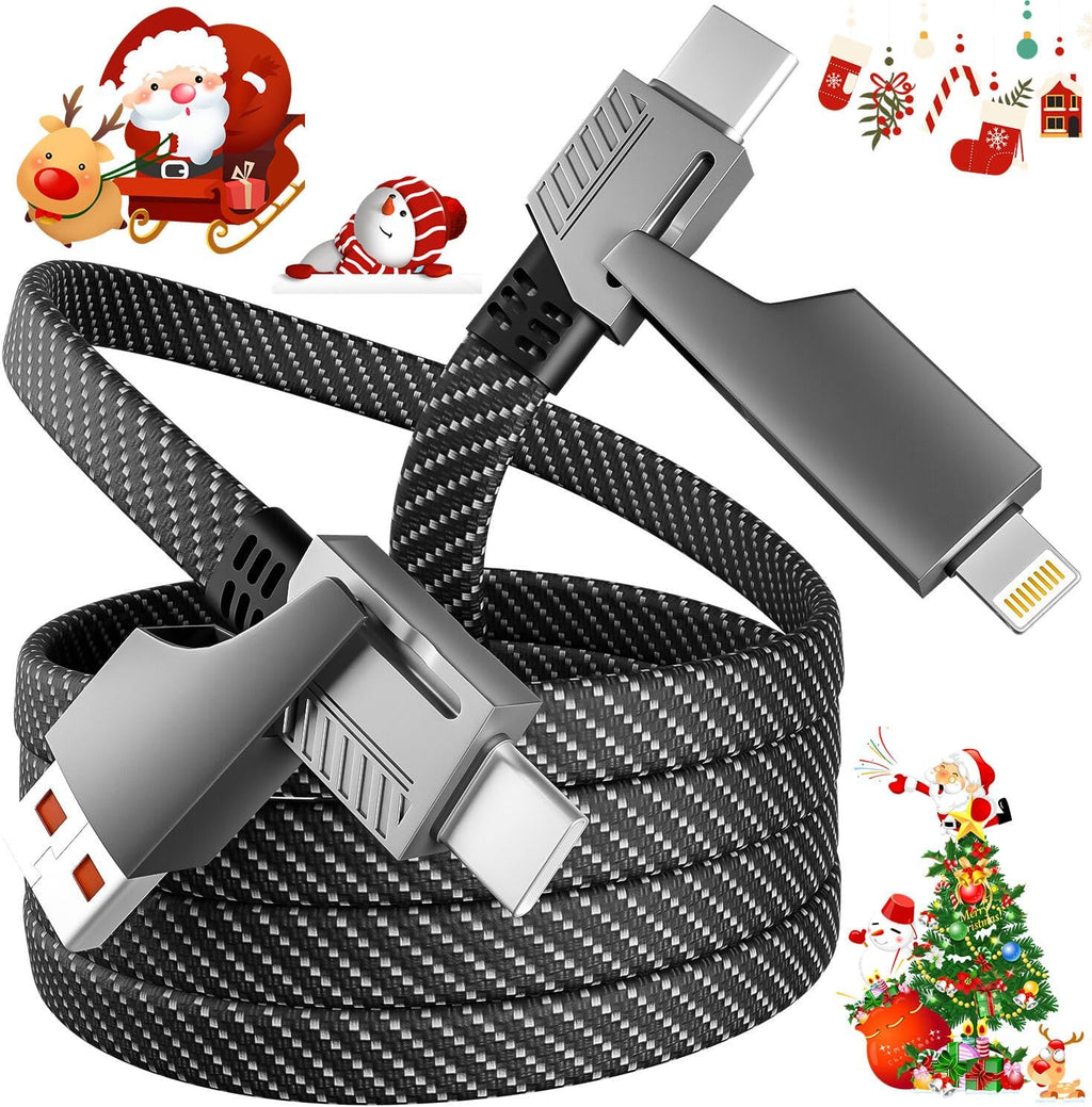 65W 4-in-1 Fast Charging Cable with E-Mark Chip, Multi-Port USB C Cable for Phones & Tablets