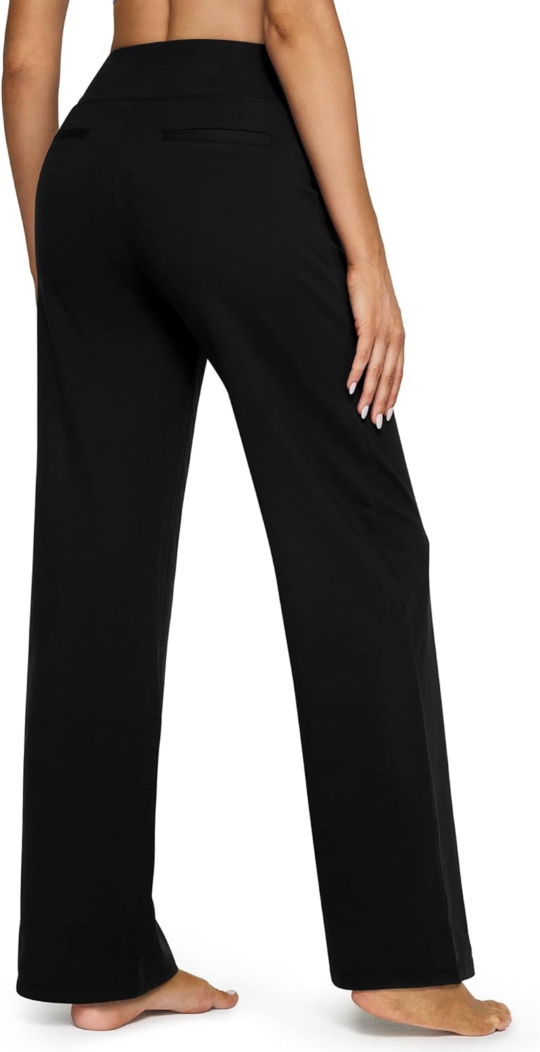 Women's High-Waist Wide Leg Yoga Pants with Pockets - Stretch Dress Sweatpants