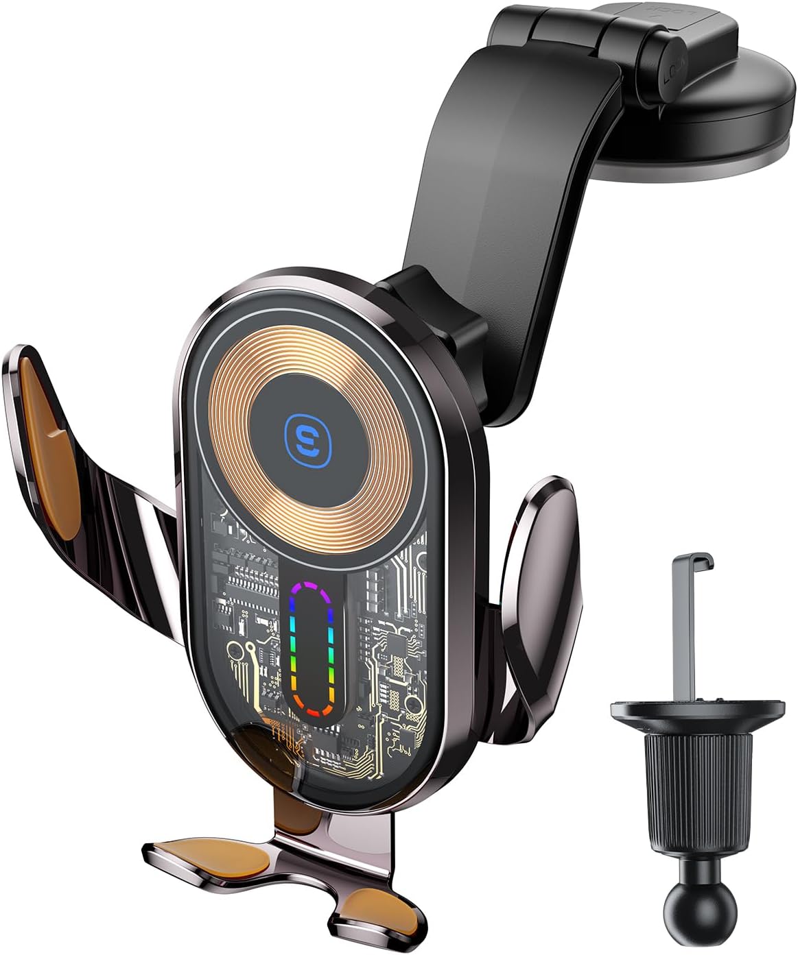 15W Fast Wireless Car Charger Mount with Auto Clamping and 360° Rotation