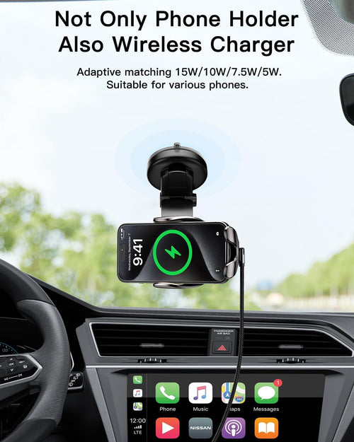 15W Fast Wireless Car Charger Mount with Auto Clamping and 360° Rotation