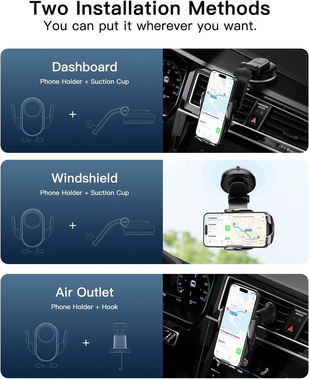 15W Fast Wireless Car Charger Mount with Auto Clamping and 360° Rotation