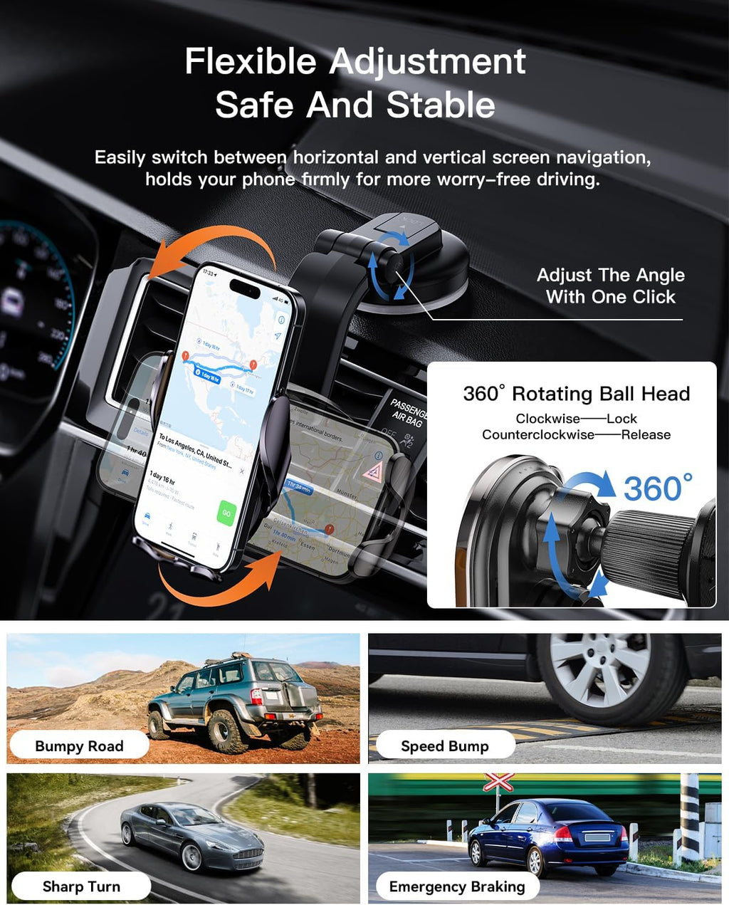 15W Fast Wireless Car Charger Mount with Auto Clamping and 360° Rotation