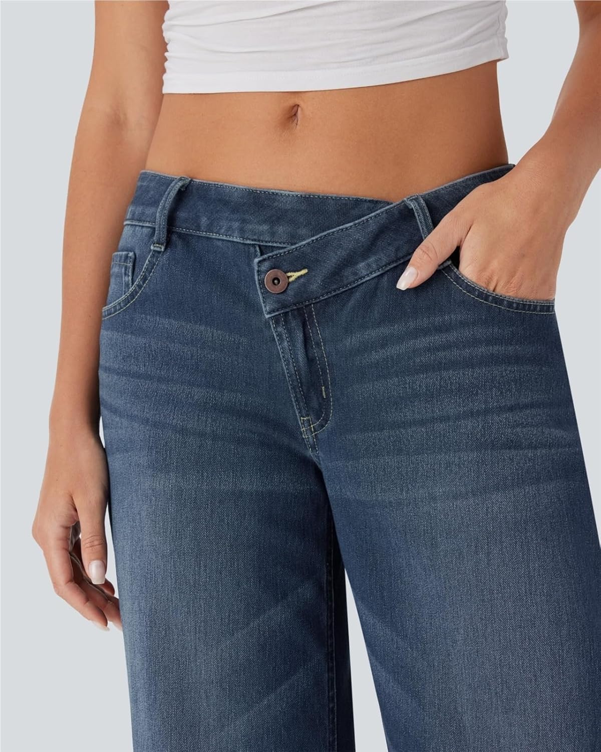 Asymmetrical Low-Rise Loose Jeans for Women, Wide Leg Baggy Straight Denim Pants