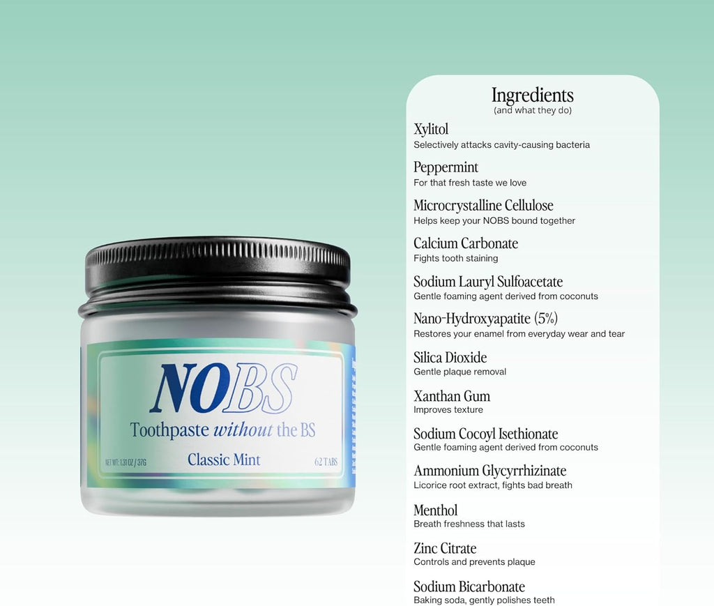 Fluoride-Free Toothpaste Tablets with Nano Hydroxyapatite - Eco & Travel Friendly, 1 Month Supply
