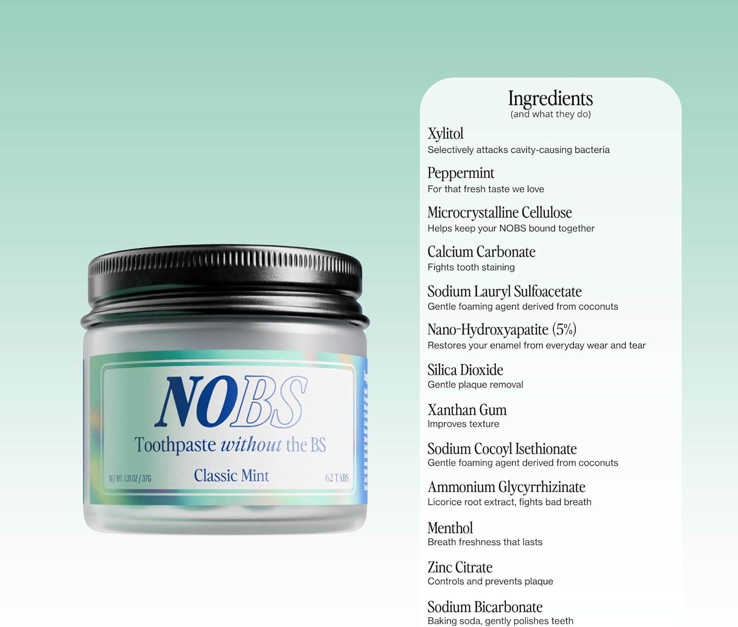 Fluoride-Free Toothpaste Tablets with Nano Hydroxyapatite - Eco & Travel Friendly, 1 Month Supply