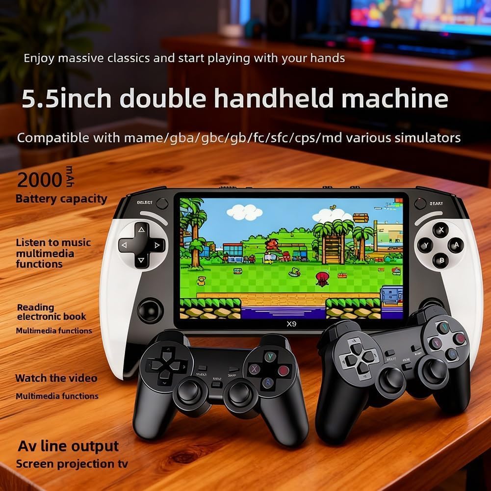Retro Handheld Game Console with 5.5-Inch HD Screen, 20000+ Built-in Games, TV Output & Bluetooth Support