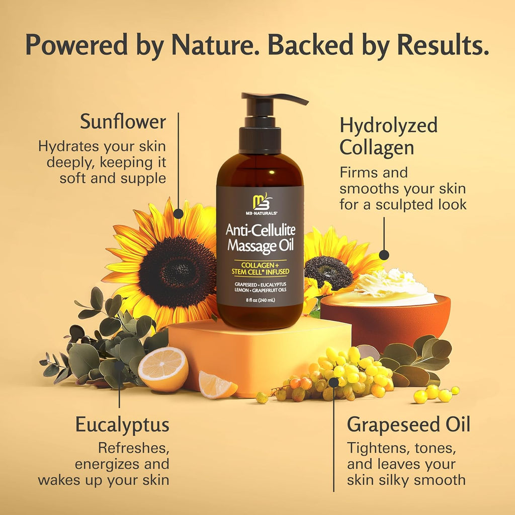 Firming Body Massage Oil with Collagen & Stem Cell - Smooths Cellulite & Improves Skin Texture - 8 Fl Oz