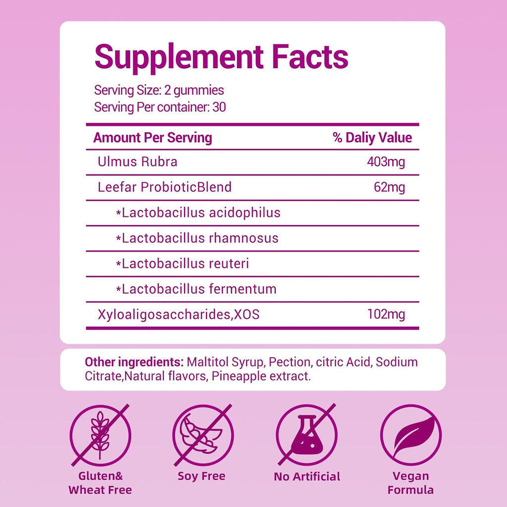 Women's Probiotic Gummies with Slippery Elm, Pineapple Flavor | pH Balance & Digestive Support