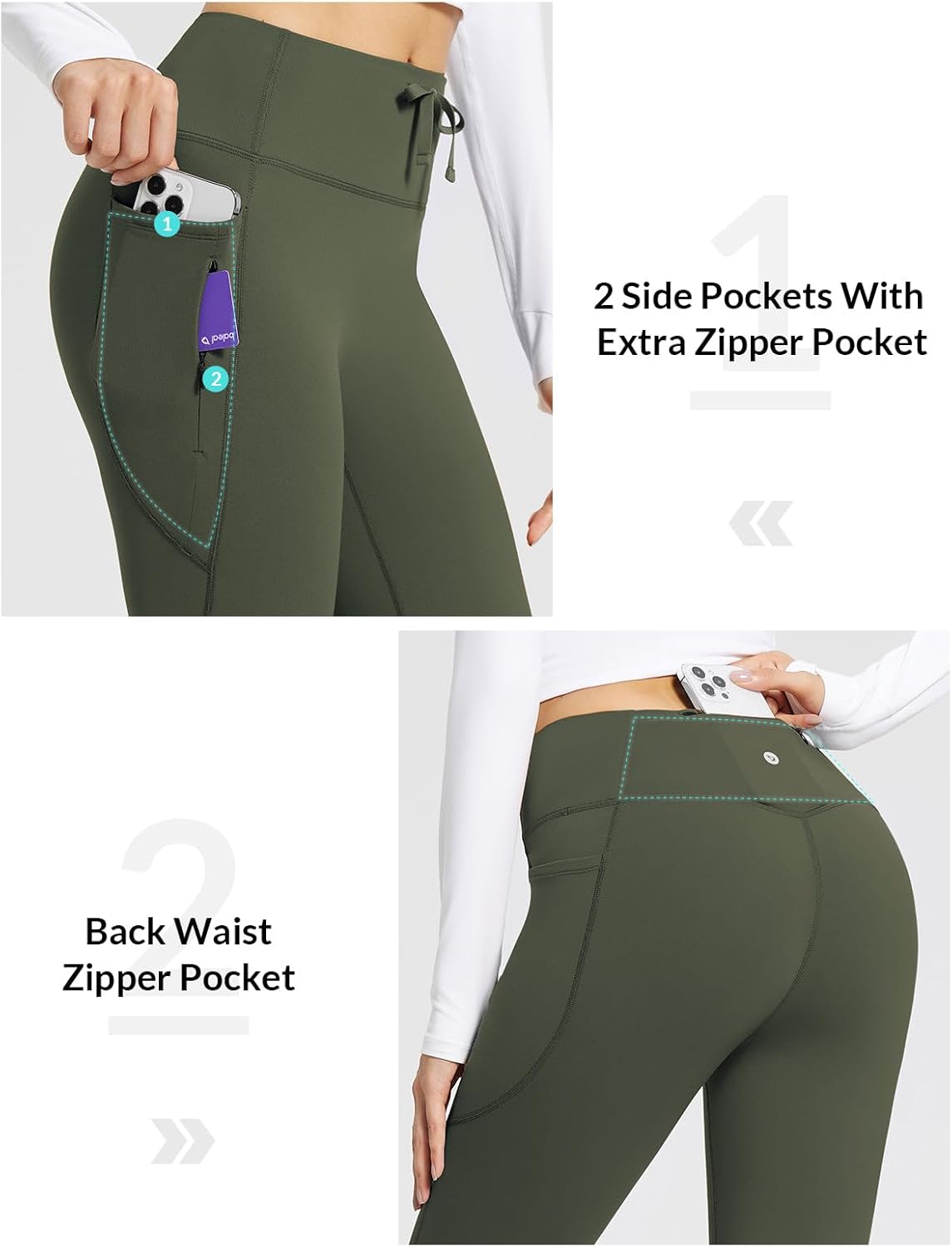 Women's Fleece Lined Bootcut Flare Leggings with Zip Pockets for Cold Weather
