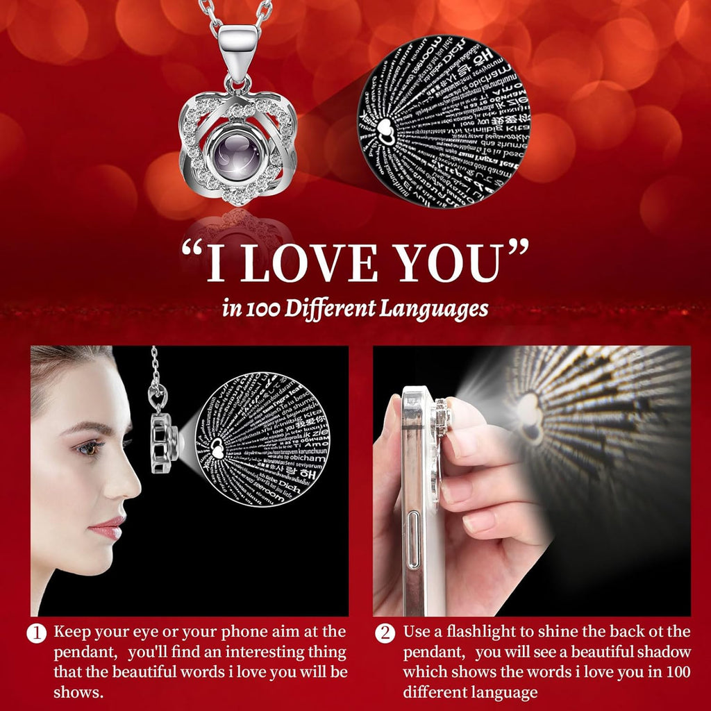 Preserved Red Rose with I Love You Necklace - Eternal Flower Gift for Women