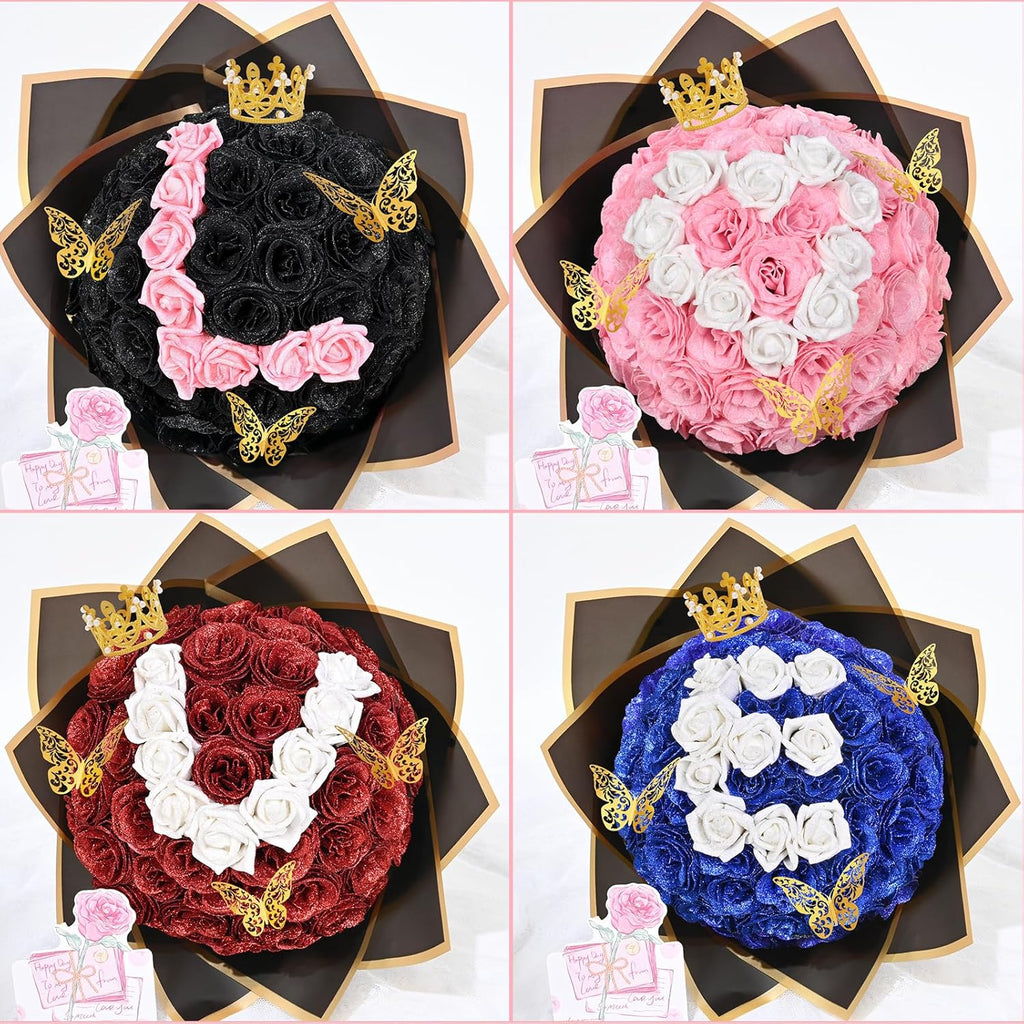 DIY Glitter Rose Bouquet Kit with 56 Flowers, Letters for Personalized Valentine's Gifts