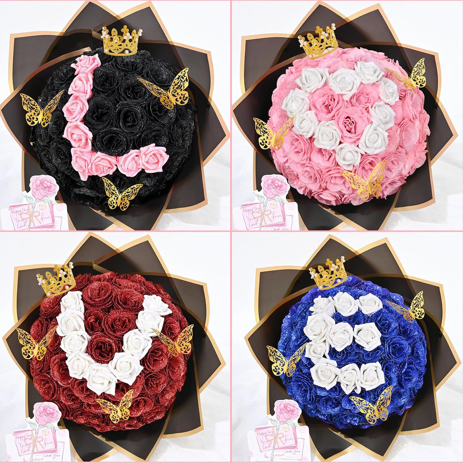 DIY Glitter Rose Bouquet Kit with 56 Flowers, Letters for Personalized Valentine's Gifts