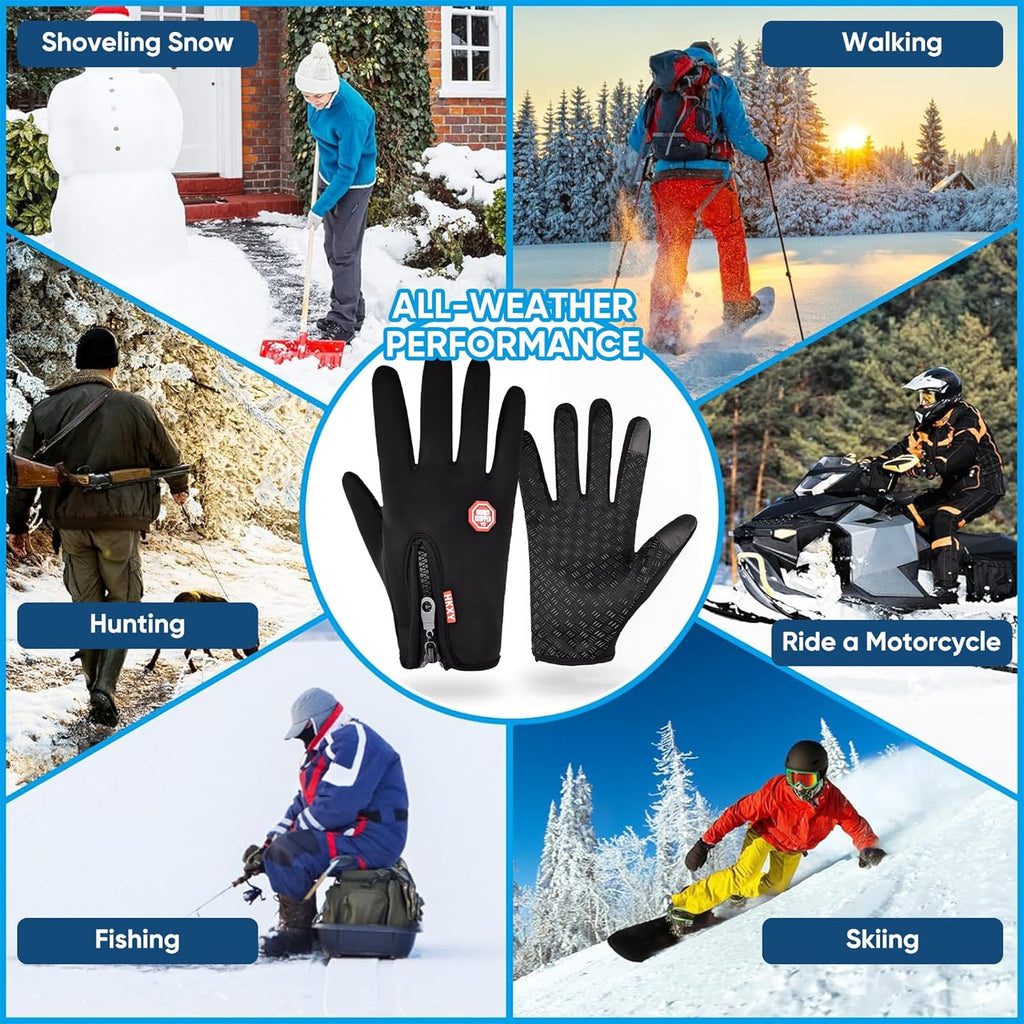 Waterproof Windproof Thermal Winter Gloves for Men and Women, Touchscreen Anti-Slip Cycling Motorcycle Gloves