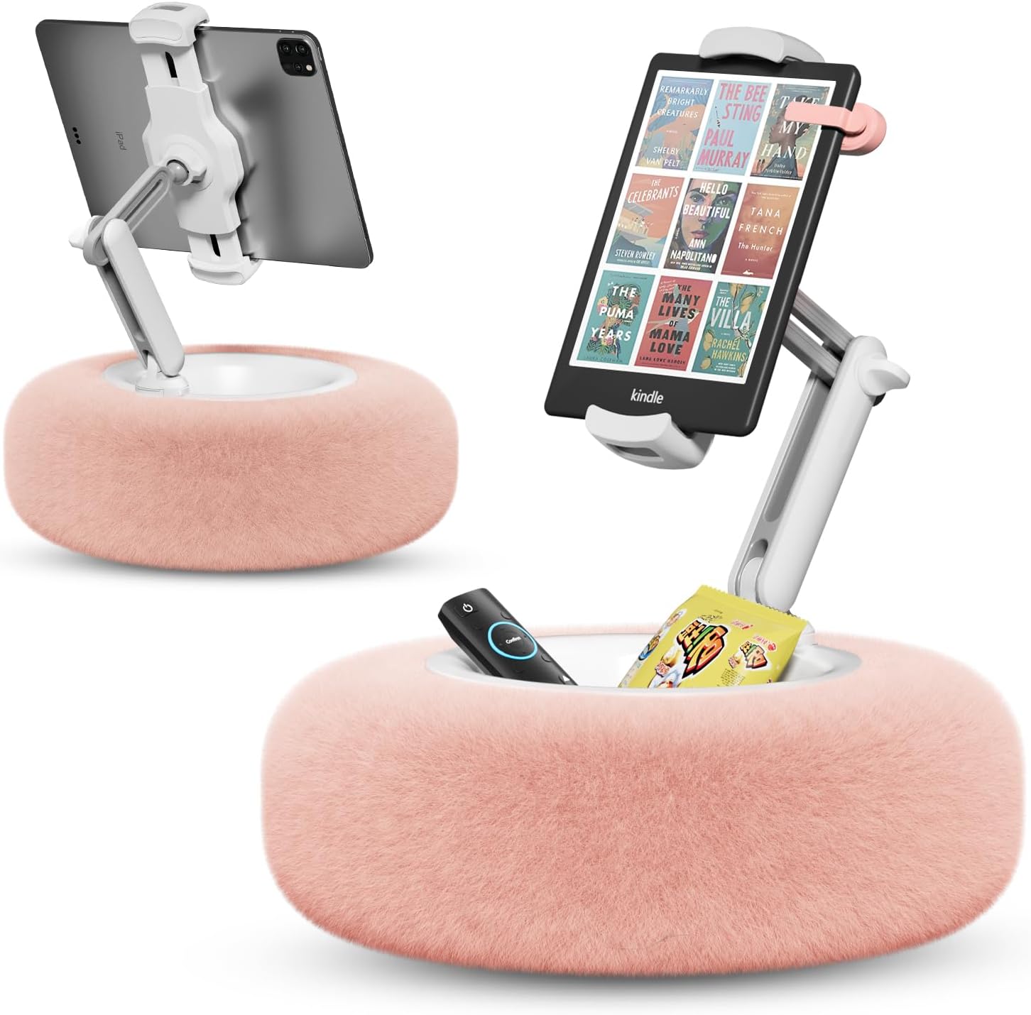 Adjustable Tablet Pillow Stand with Snack Bowl, Universal Holder for 4.7-13 inch Devices