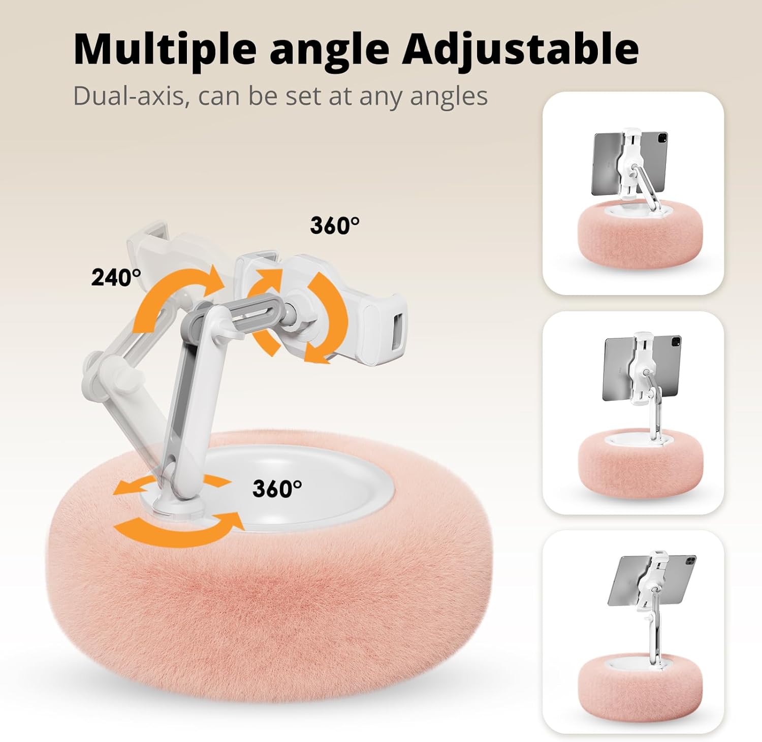 Adjustable Tablet Pillow Stand with Snack Bowl, Universal Holder for 4.7-13 inch Devices