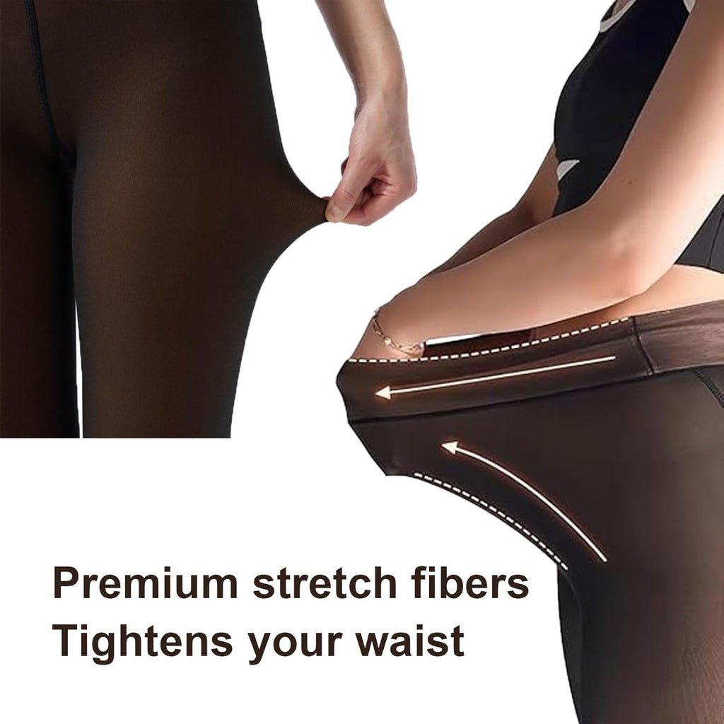 Fleece-Lined Compression Tights with One-Seam Design & Translucent Skin Tone