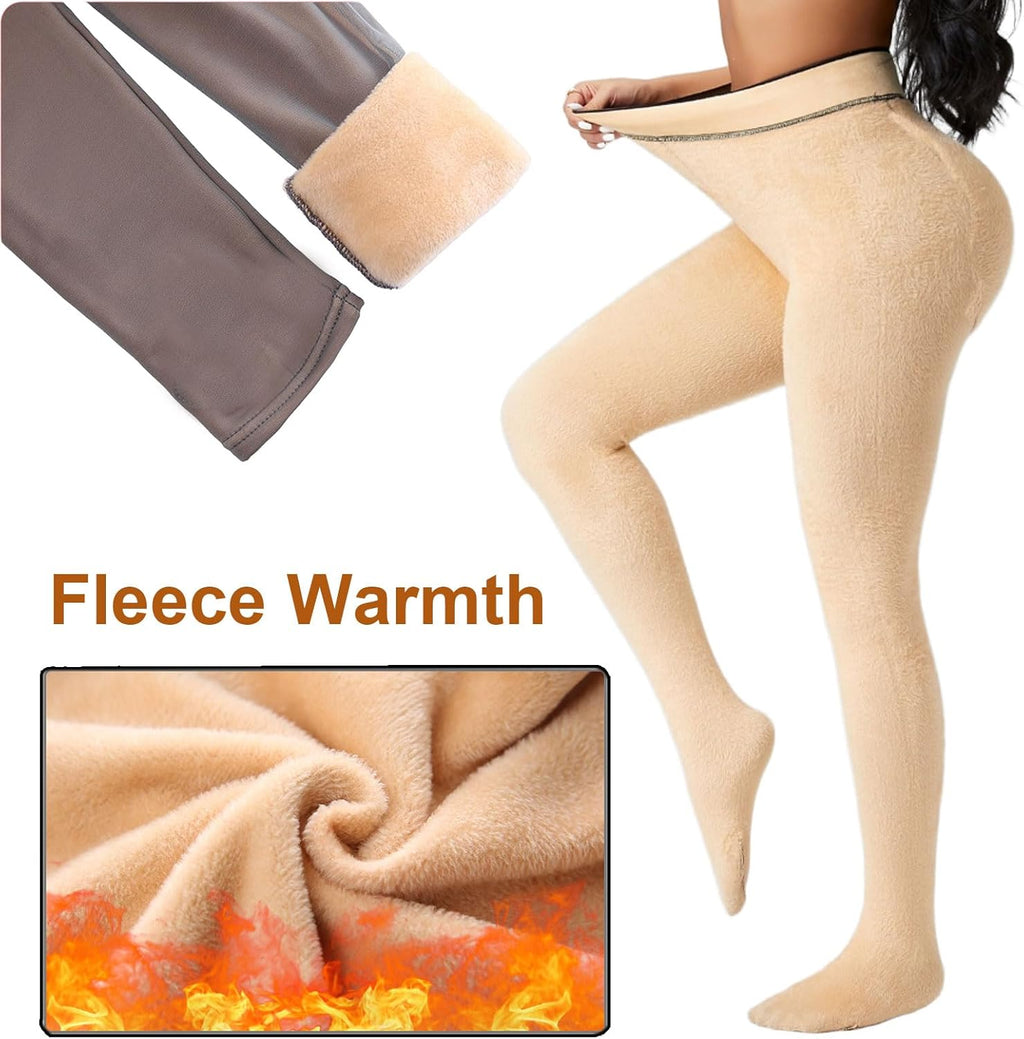 Fleece-Lined Compression Tights with One-Seam Design & Translucent Skin Tone