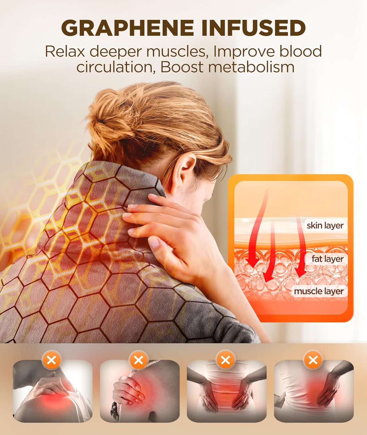 Graphene-Infused Weighted Heating Pad with 6 Heat Settings & Auto-Off Timer for Neck & Shoulder Pain Relief