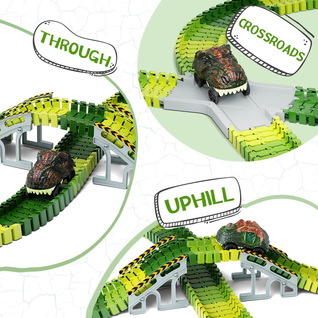 Dinosaur World Race Track Set with 216 Flexible Pieces & 2 Dinosaur Cars for Kids 3+