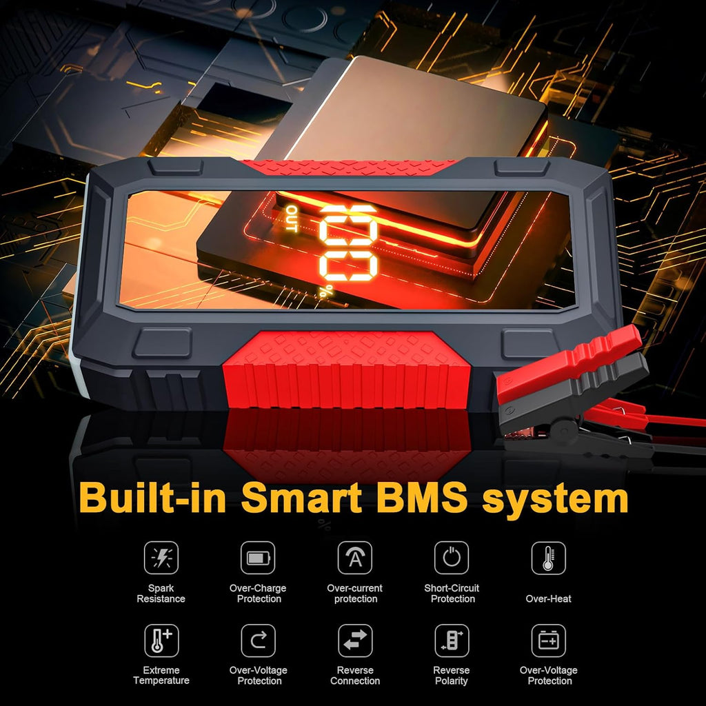5000A Portable Car Jump Starter for 10.0L Gas/8.0L Diesel Engines with LCD Display