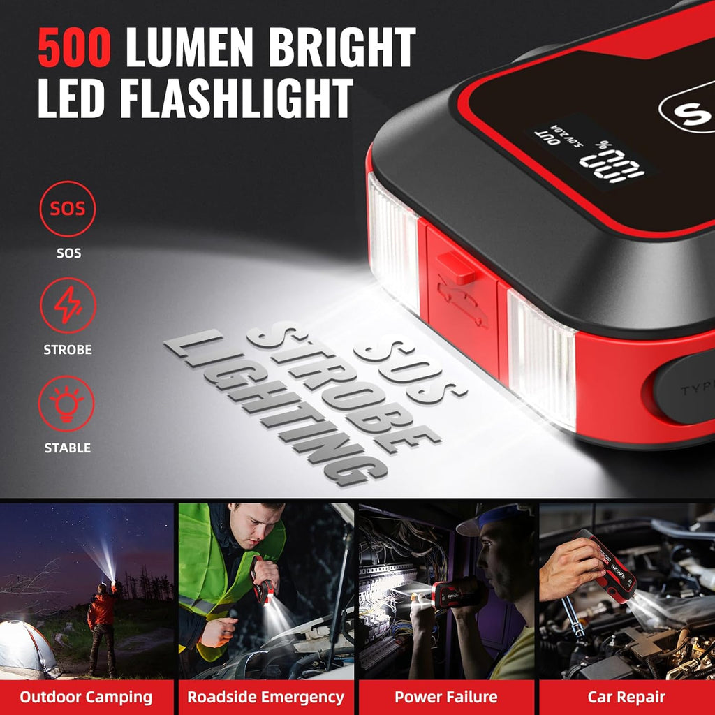 4000A Peak Car Jump Starter for 8.0L Gas & 7.0L Diesel Engines with Power Bank & LED Light