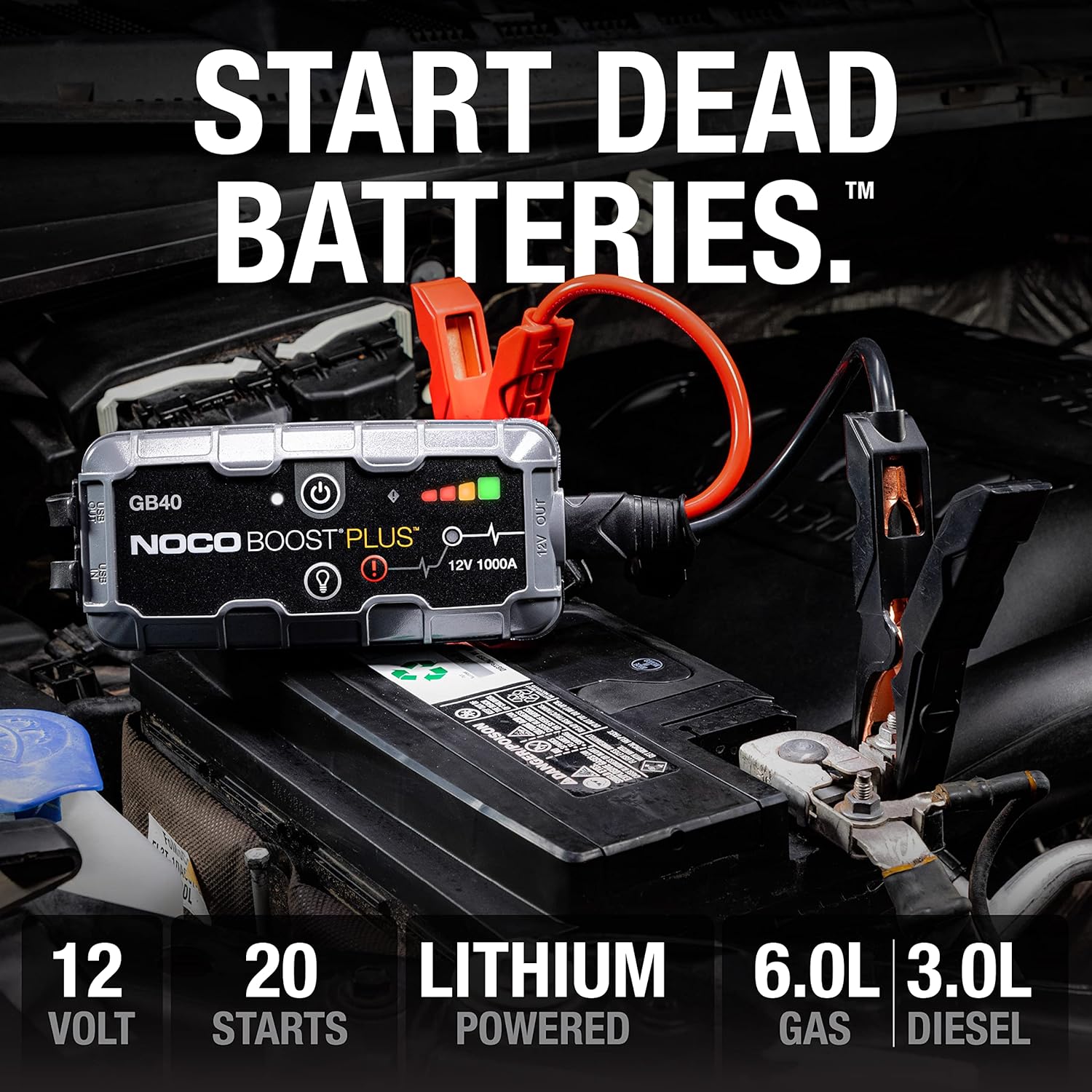 1000A UltraSafe Jump Starter - 12V Lithium Battery Booster Pack with Power Bank