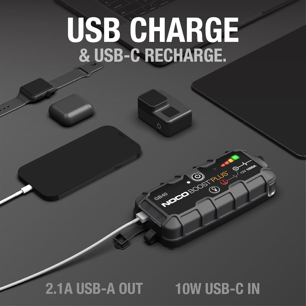 1000A UltraSafe Jump Starter - 12V Lithium Battery Booster Pack with Power Bank