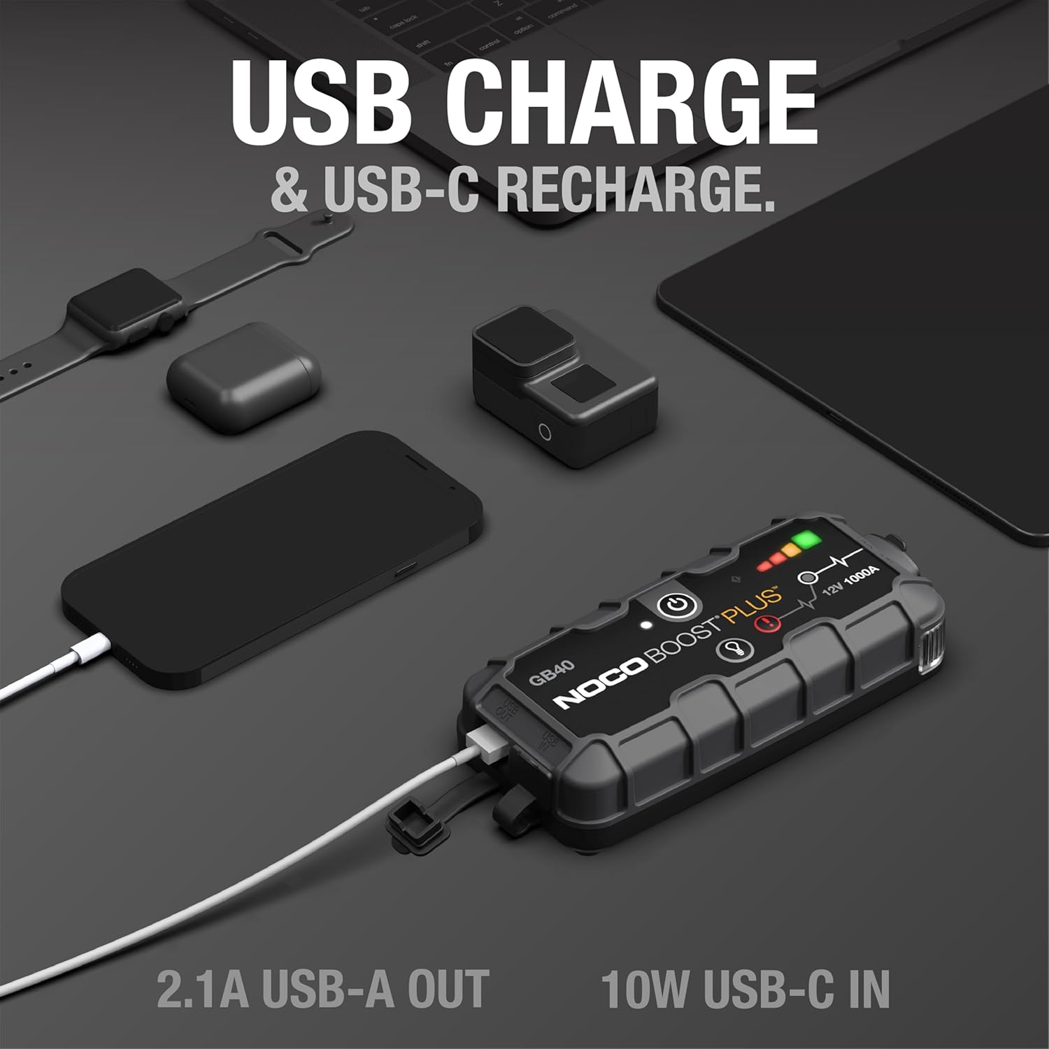1000A UltraSafe Jump Starter - 12V Lithium Battery Booster Pack with Power Bank
