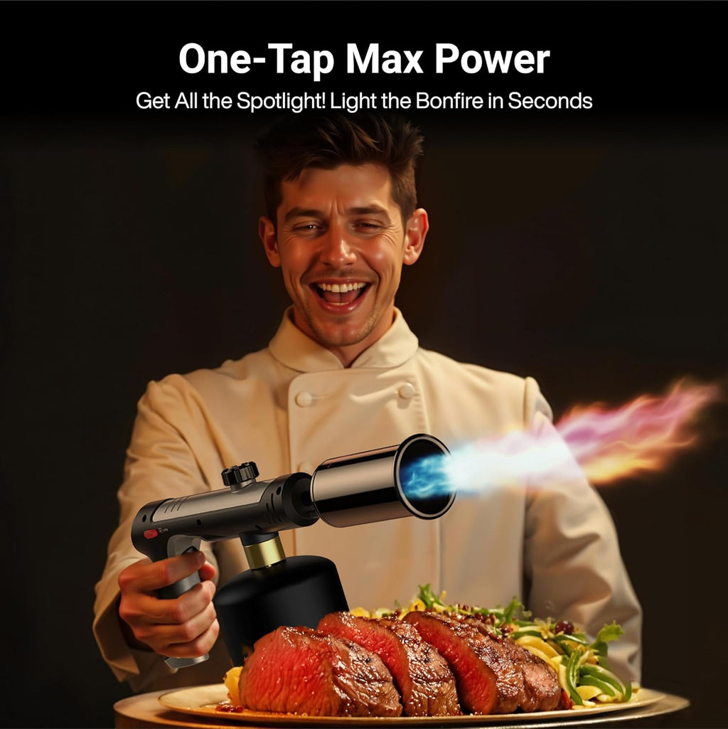 Propane Torch with One-Touch Max Fire, Safety Lock & Adjustable Flame for Grilling & DIY