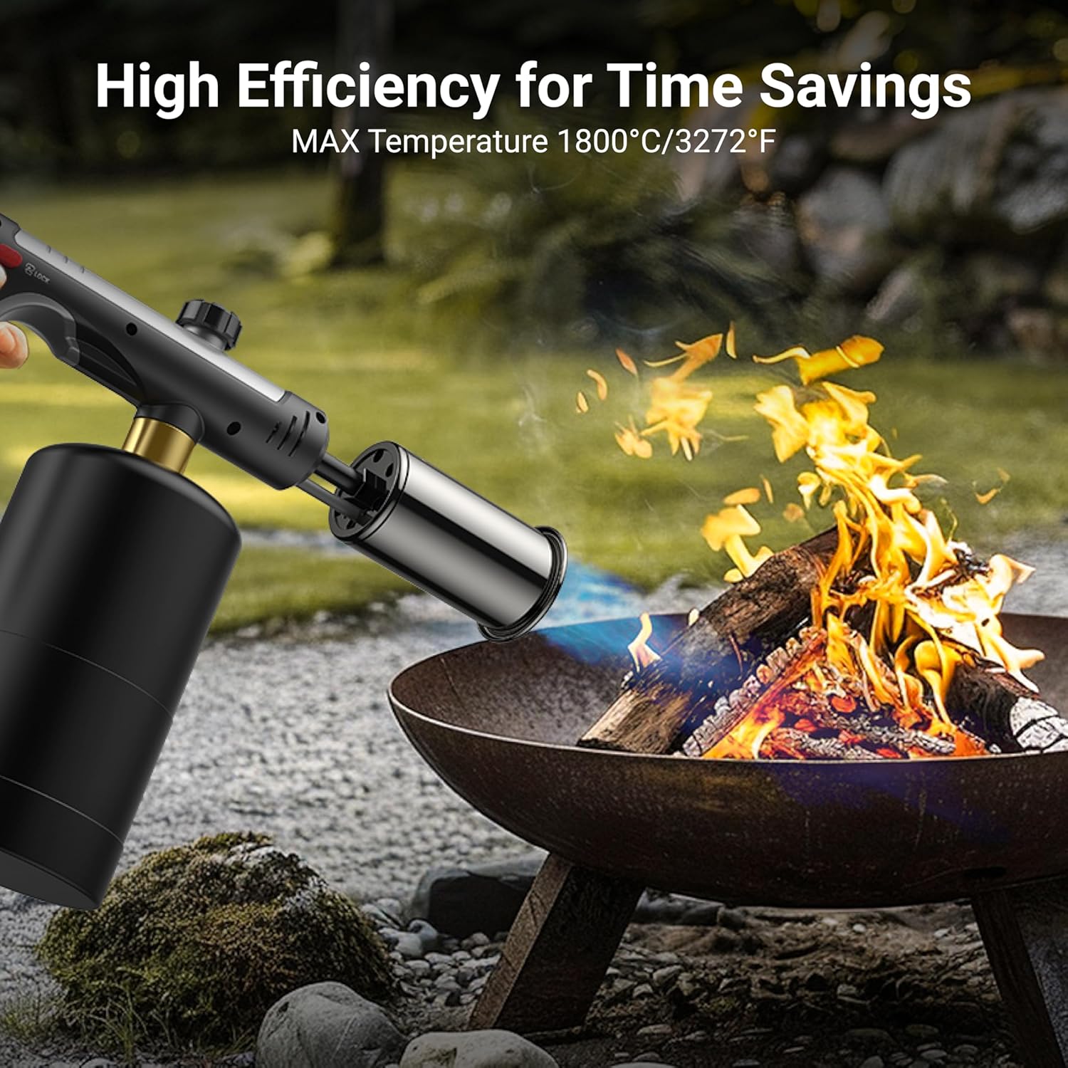 Propane Torch with One-Touch Max Fire, Safety Lock & Adjustable Flame for Grilling & DIY