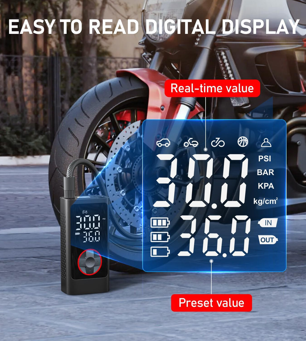 150PSI Cordless Portable Air Compressor with Auto Shut Off, LED Light for Car Tires