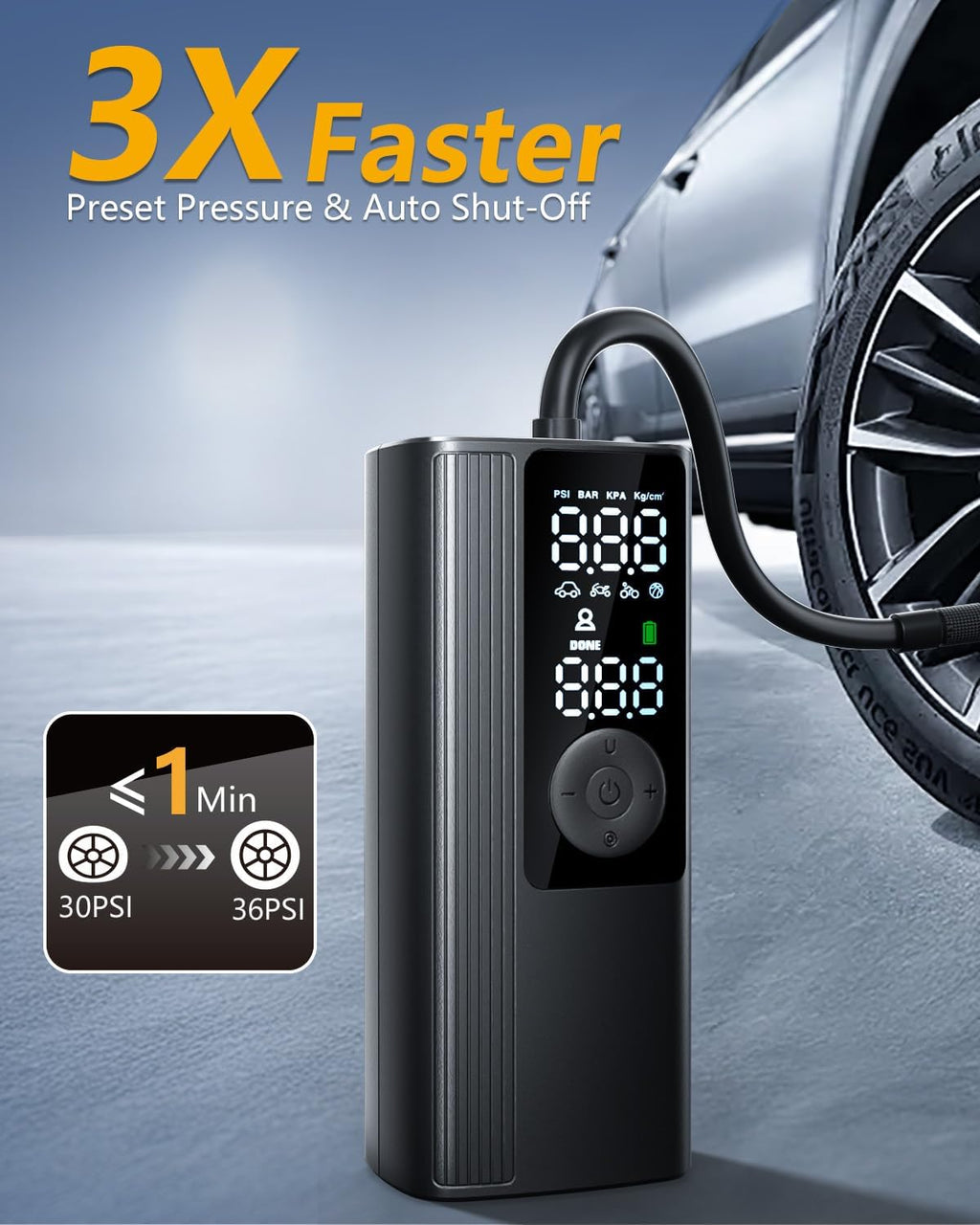 Portable Cordless Air Compressor with Digital Gauge, 150PSI Auto Shut-Off for Car Tires