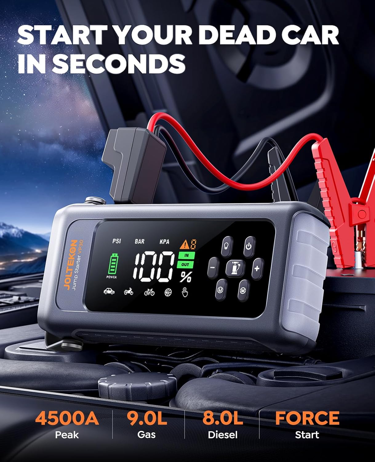 4500A Car Battery Jump Starter with 150PSI Air Compressor, 8-in-1 Portable Power Bank