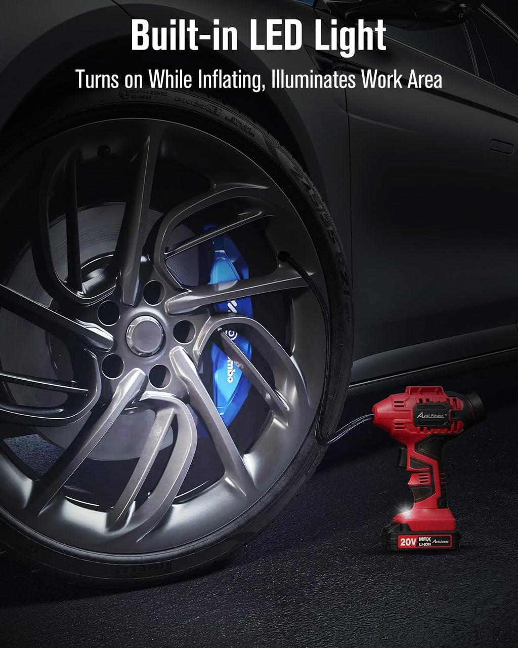 20V Cordless Tire Inflator with Auto Shut-off, Digital Gauge & Dual Power Supply