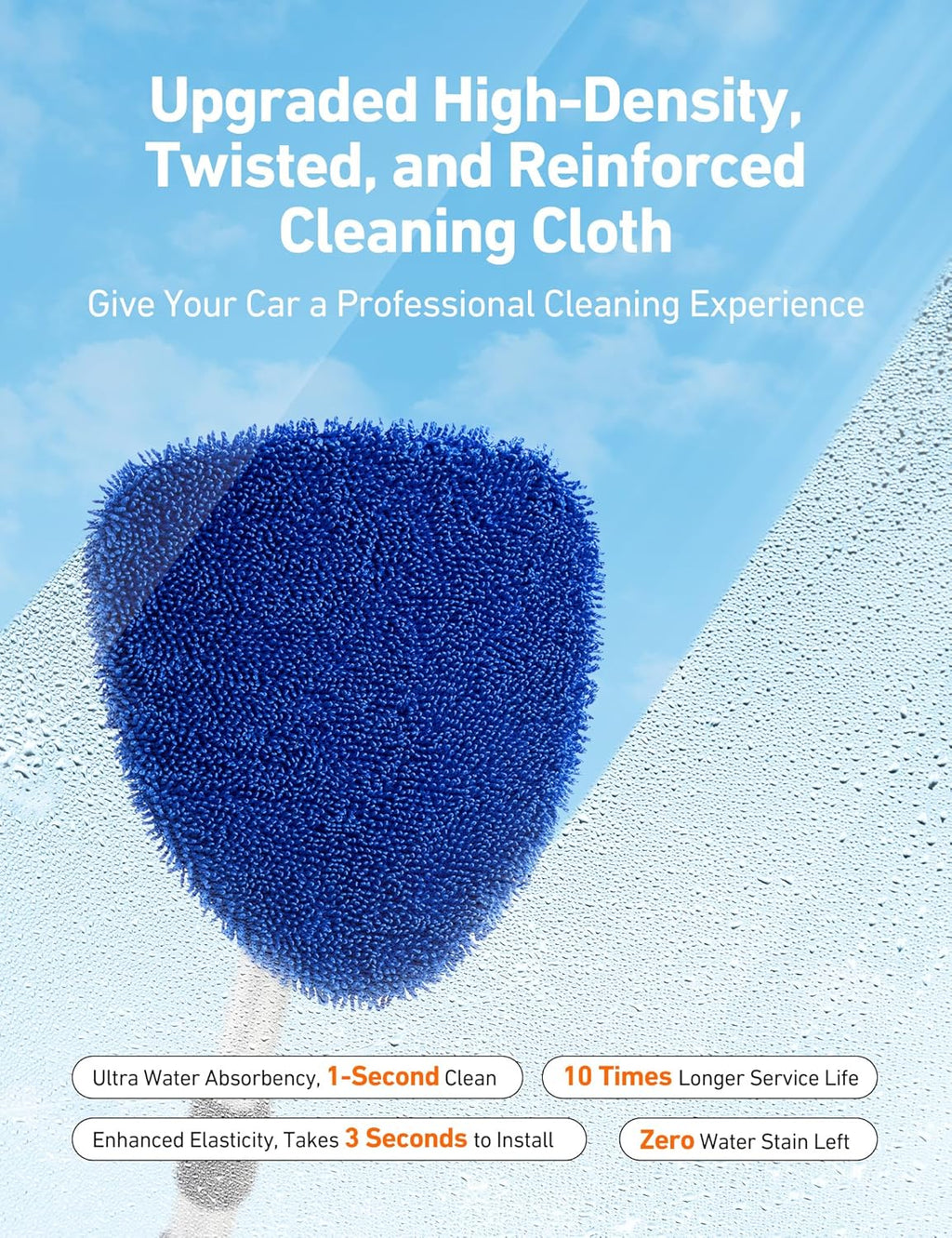 Extendable Windshield Cleaner with 4 Microfiber Pads, 180° Rotating Head for Car Interior Glass