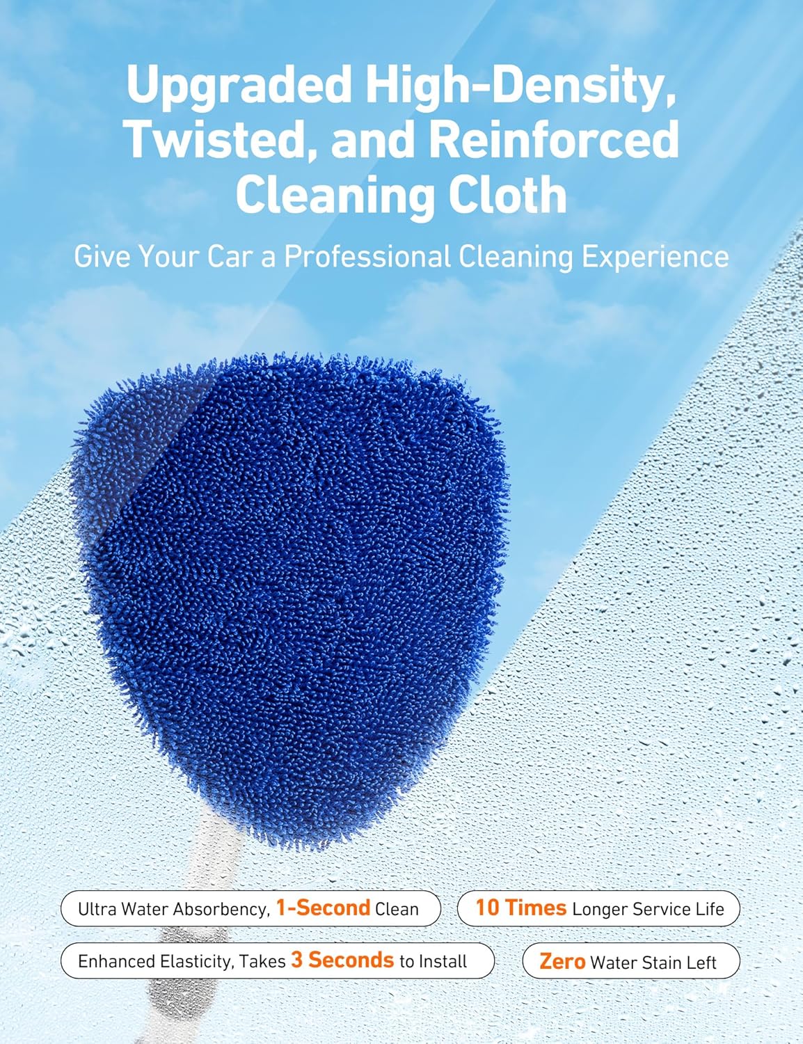Extendable Windshield Cleaner with 4 Microfiber Pads, 180° Rotating Head for Car Interior Glass