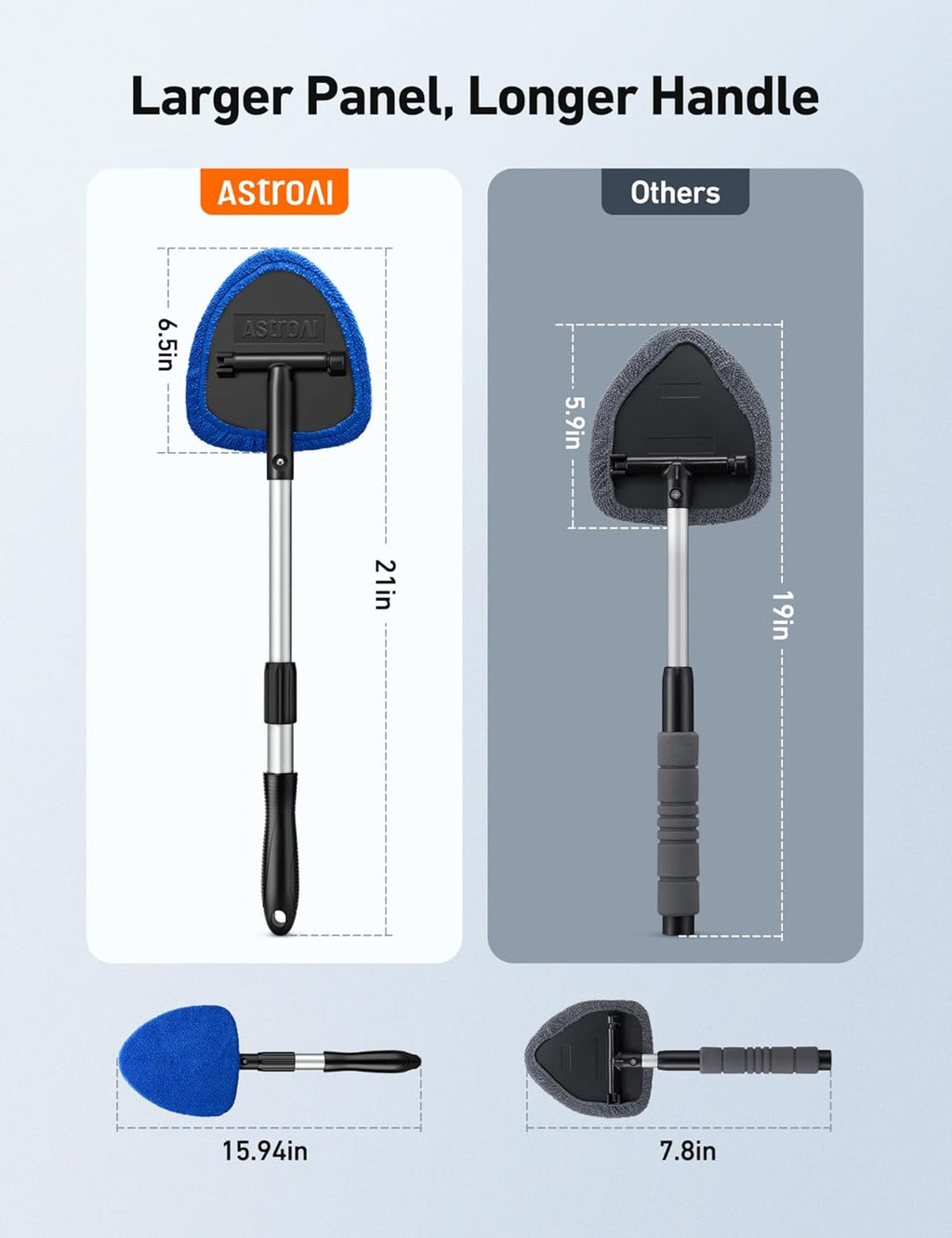Extendable Windshield Cleaner with 4 Microfiber Pads, 180° Rotating Head for Car Interior Glass