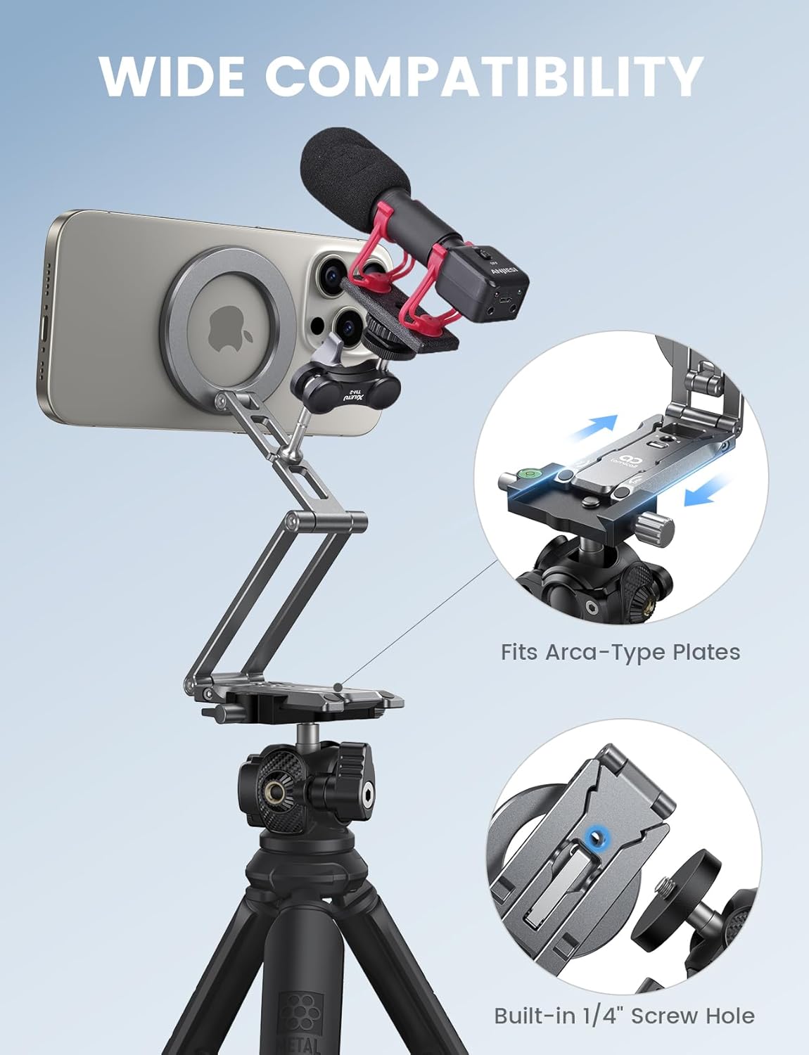 Ultra-Compact Magnetic Phone Tripod Stand with 5-in-1 Design for Flexible Shooting