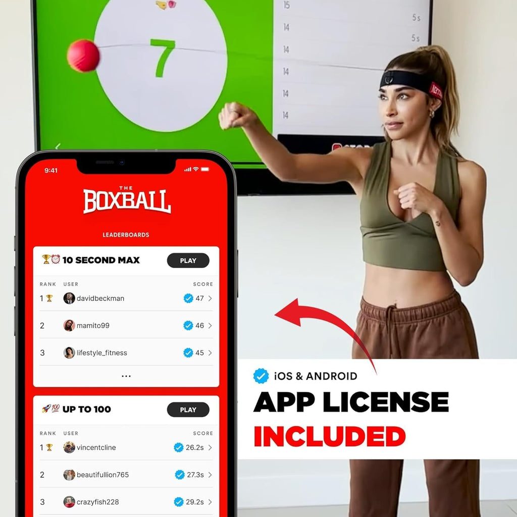 Boxing Reflex Ball with App Counter - Adjustable Home Workout Game for Hand-Eye Coordination