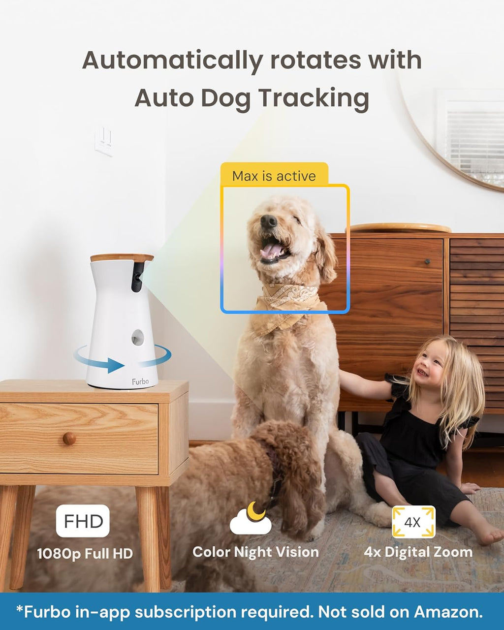 360° Dog Camera with Treat Dispenser - Home Security & Pet Monitoring with Subscription