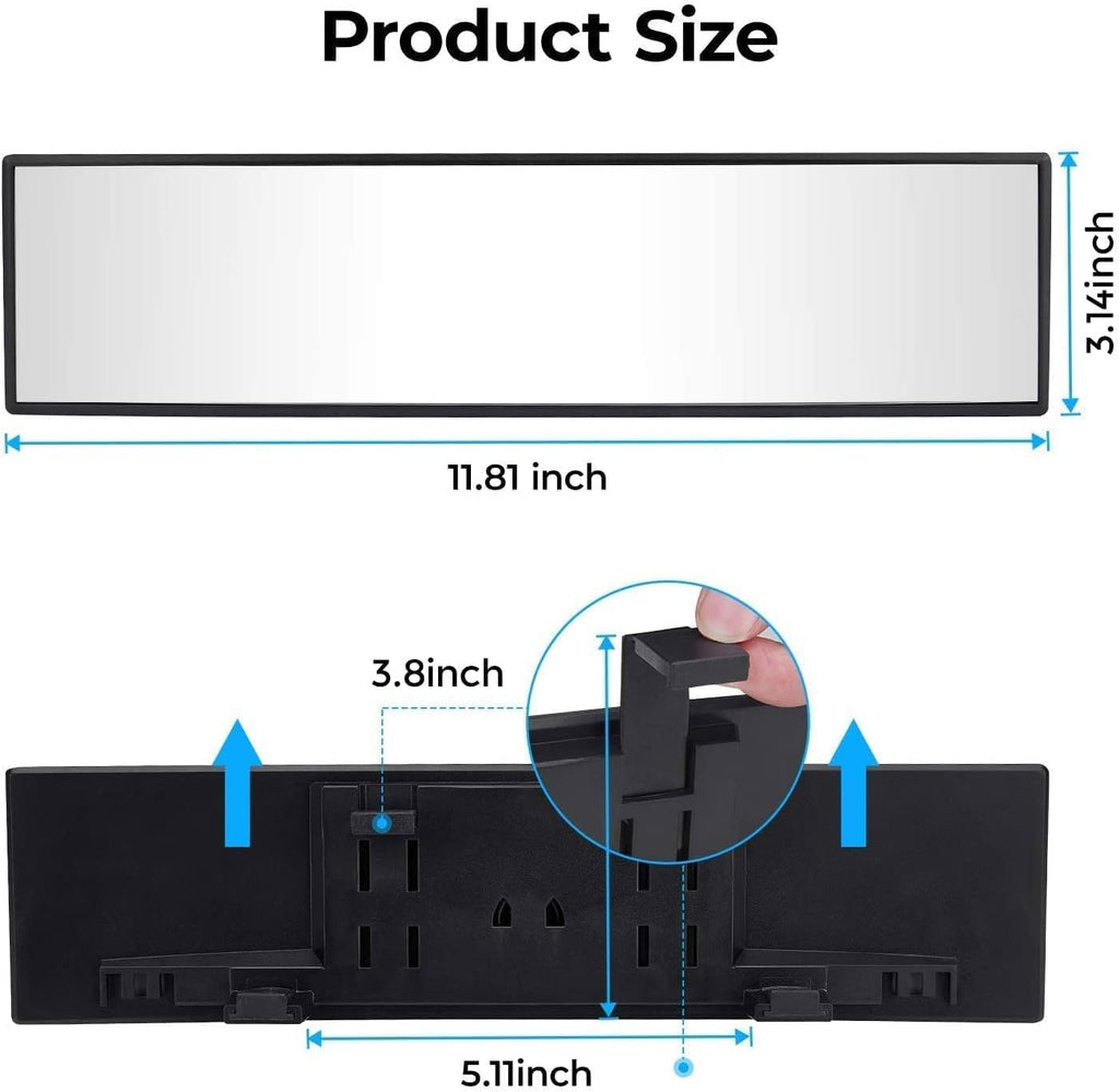 11.81 Inch Panoramic Convex Interior Clip-on Wide Angle Mirror for Car SUV Trucks
