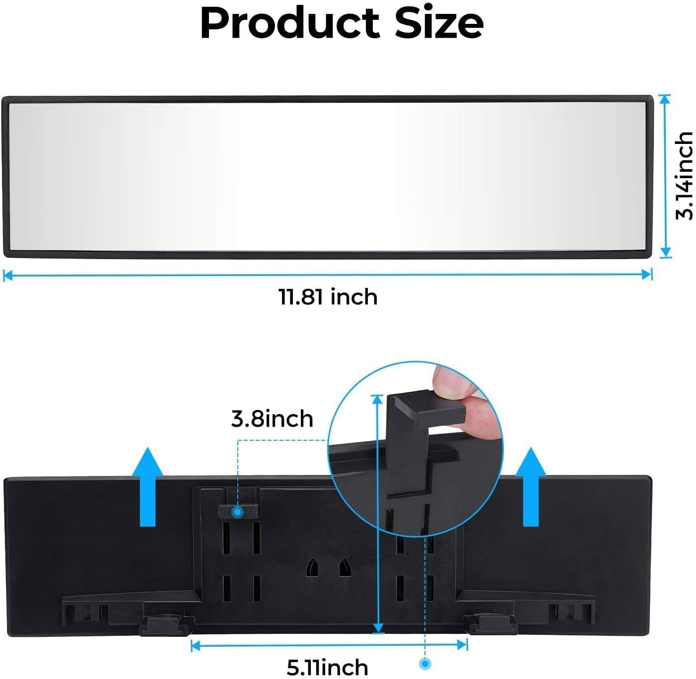 11.81 Inch Panoramic Convex Interior Clip-on Wide Angle Mirror for Car SUV Trucks