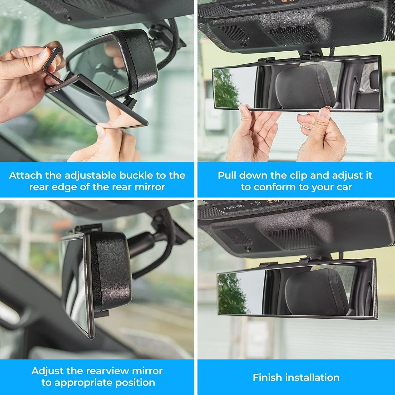 11.81 Inch Panoramic Convex Interior Clip-on Wide Angle Mirror for Car SUV Trucks
